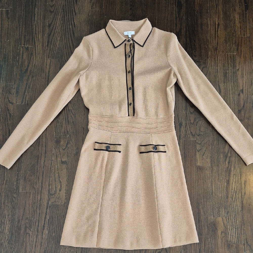 Elegant Tan Dress with Black Accents